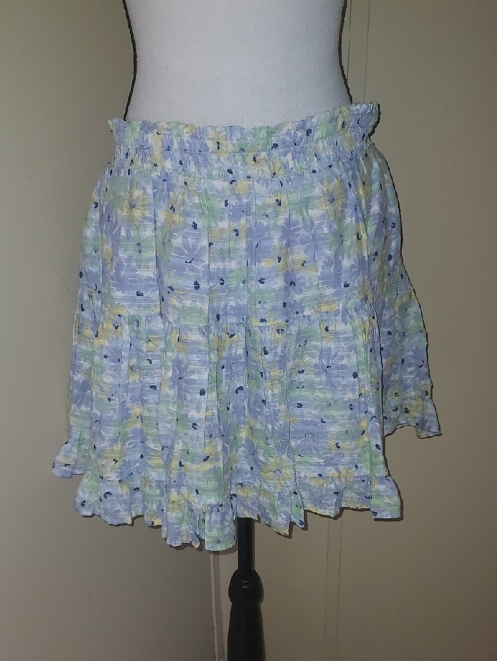 True Craft Low Rise Floral Tiered Mini Skirt in Lavender, Yellow, Navy